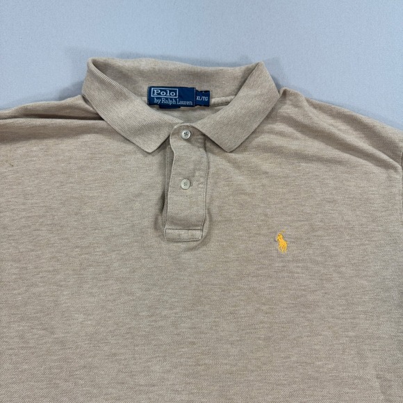 Polo Ralph Lauren Polo Shirt Men's XL Beige‎ Classic Fit Short Sleeve Small Pony - Picture 2 of 8
